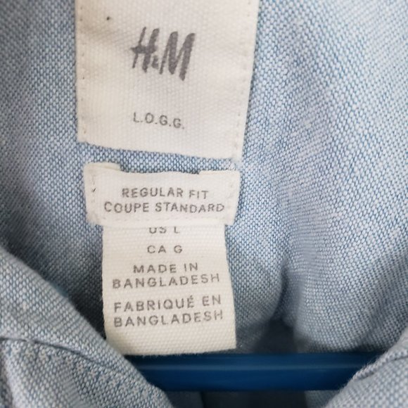 H&M Women's Sz Large Chambray Cotton Long Sleeve Button Down Regular Fit Shirt - Picture 4 of 11